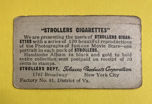 RARO 1922 CECIL B DE MILLE Cochecitos Cigarrillos Tarjeta Tobacco Products Corp - Imagen 2 de 2