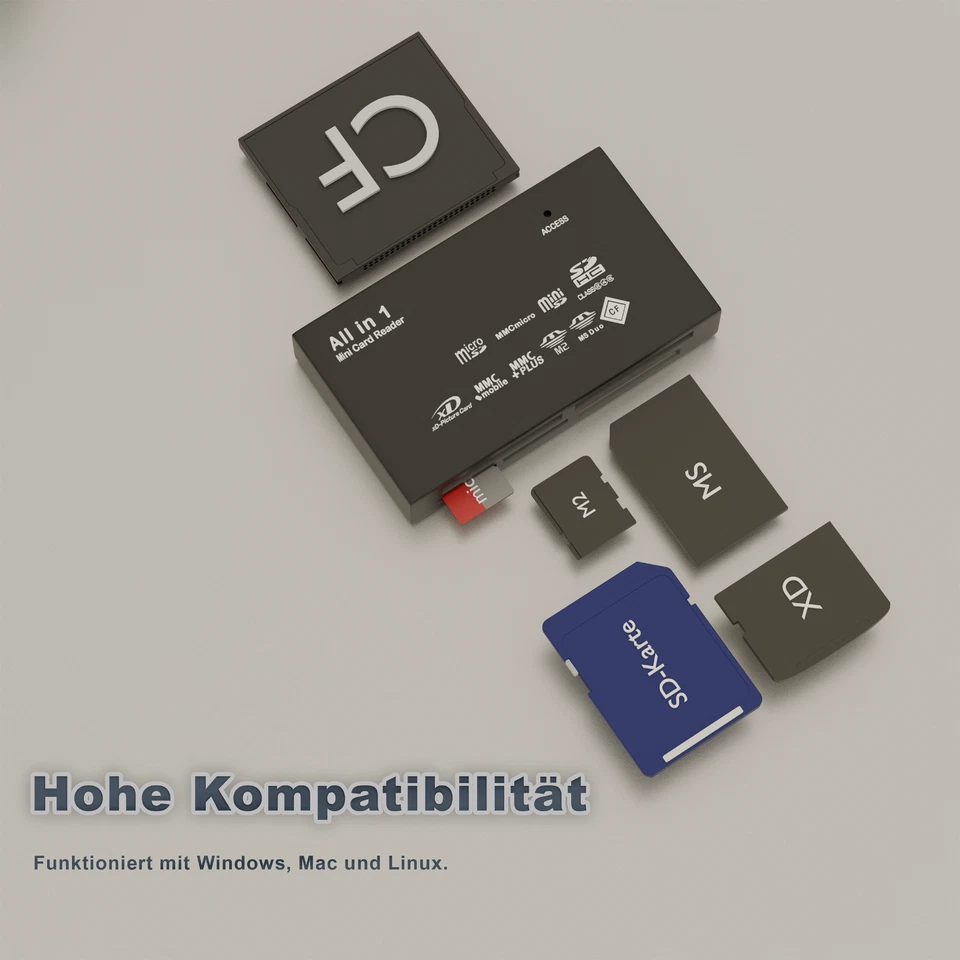 Kartenlesegerät – USB Speicherkartenleser für SD, MicroSD, SDHC, SDXC, CF, XD, M - Bild 4 von 4