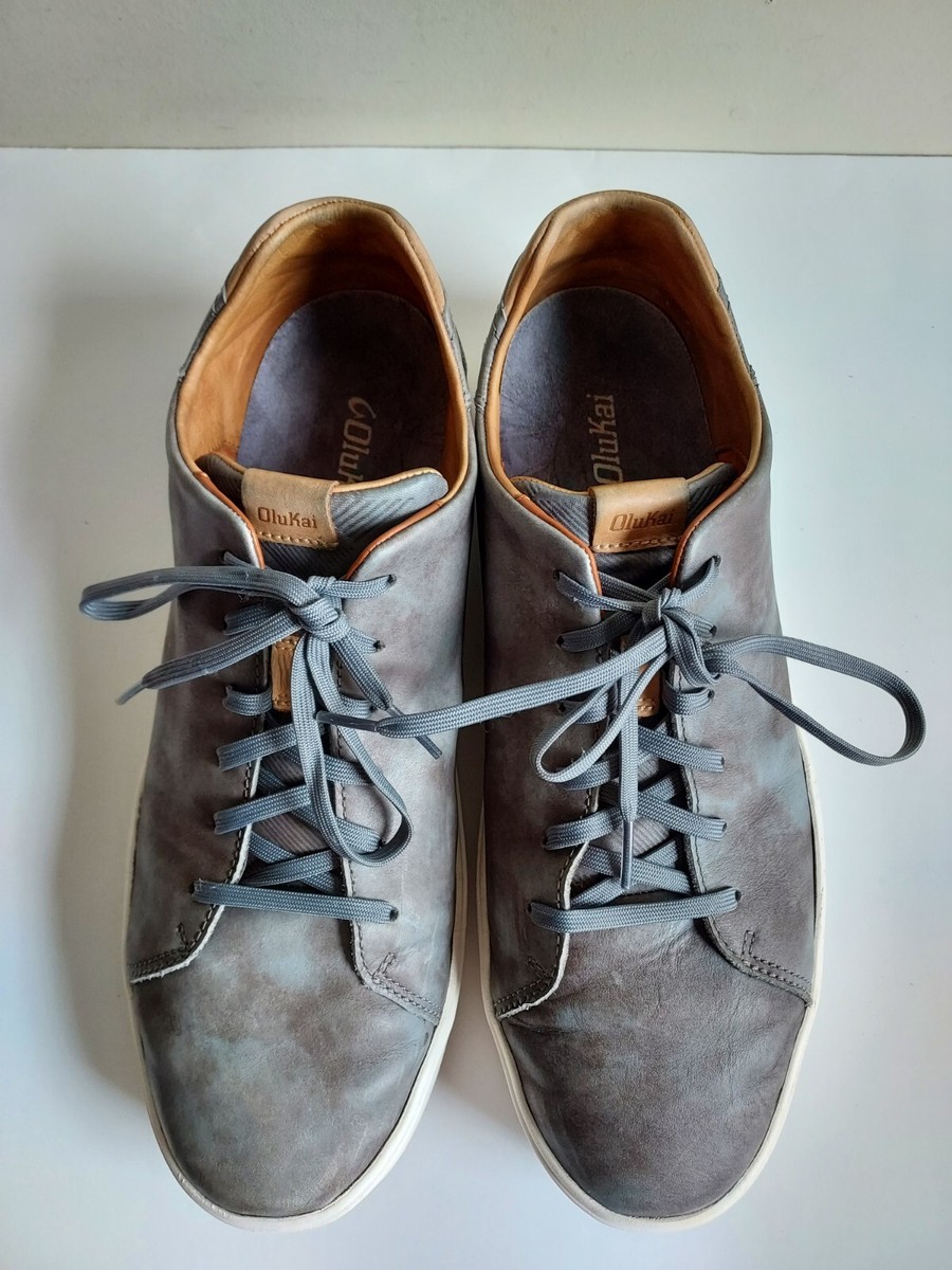 Olukai Lae'ahi Li 'Ili Men's Marbled Gray Leather Lace Up Sneakers