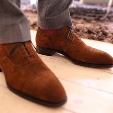 Handmade Mens wear brown suede oxford shoes, Mens fashion dress shoes