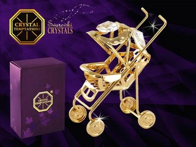 4909 Buggy Swarovski Kristall 24 Karat Echt-Gold Crystal Temptations 7 cm Geburt