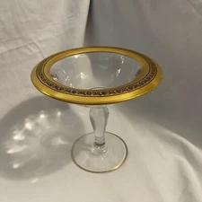 Vintage Tall Footed Glass Compote With Gold Trim 7"