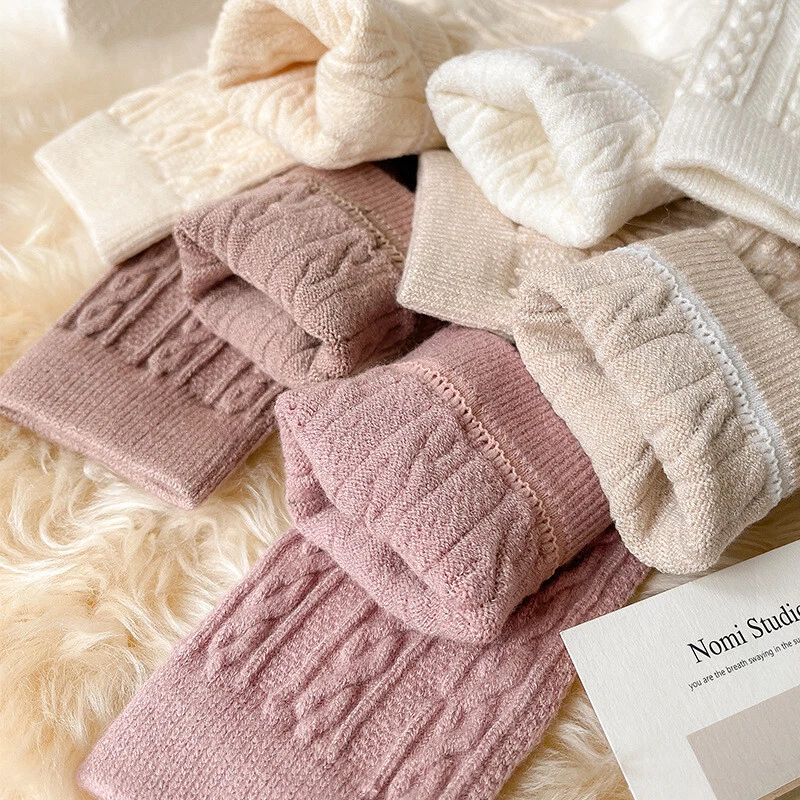 5 Pairs of wool socks women's winter mid-tube socks thick warm solid color socks - Image 4 of 4