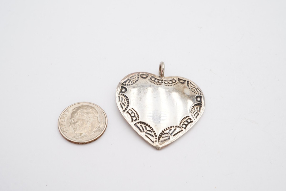 Vintage Sterling Silver 925 Heart Pendant Stamp Work | eBay