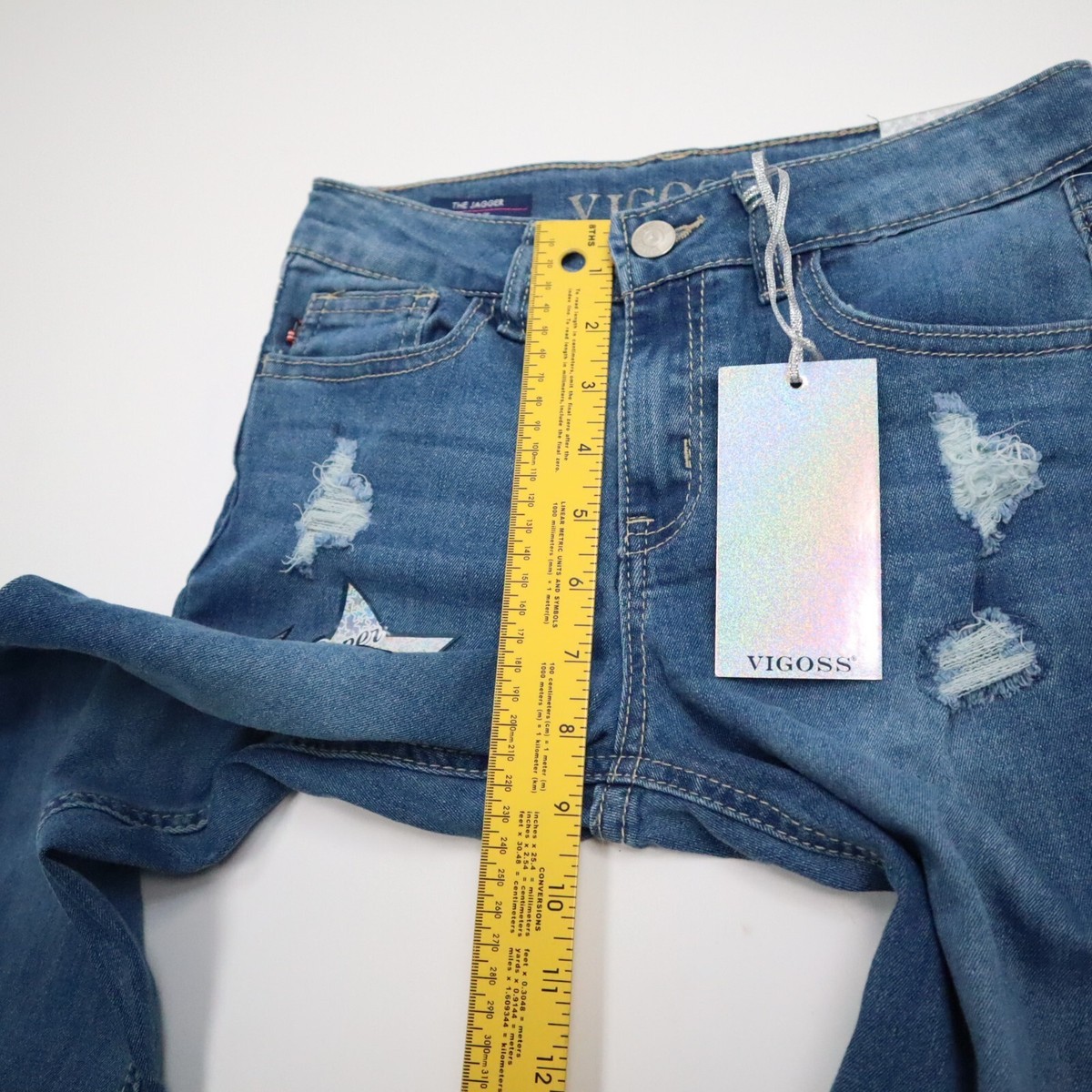 Jean Fille Vigoss Taille 10 – Bleu, Coupe Cheville, Détresse Et Drapeau USA