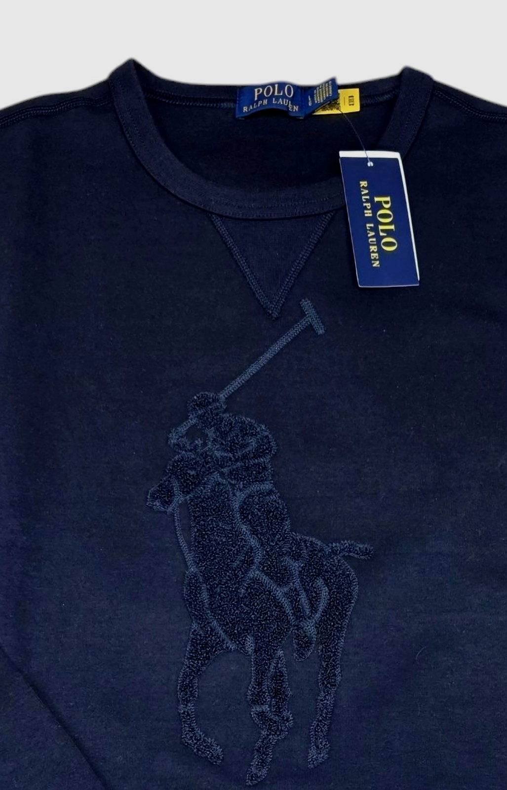 Polo Ralph Lauren Uomo Taglia Large Big Pony Felpa Ciniglia Navy Nuova con etichette