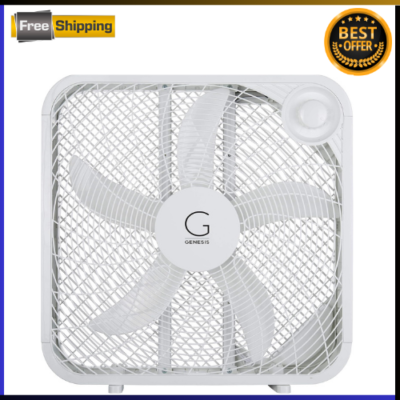 20 Box Fan 3 Settings Max Cooling Technology Carry Handle White
