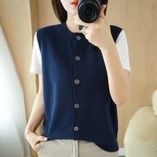 Woman Waistcoat Gilet Sleeveless Sweater Cardigan Knitted Faux Cashmere Vest