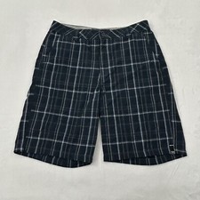 O  Neill Surf Skate Navy Blue Plaid Flat Front Casual Chino Shorts Mens 34 Waist