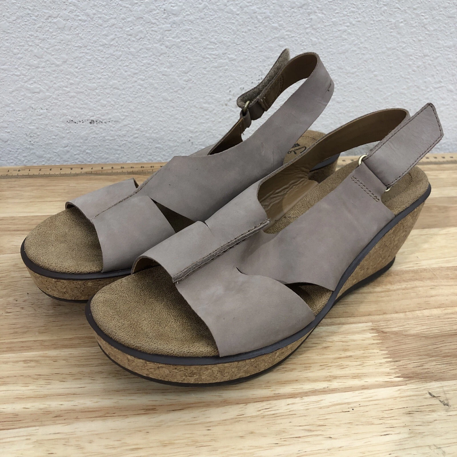 Clarks Sandali Elio Zeppa Scarpe Donna 9 Beige Pelle Slingback Suola Sughero
