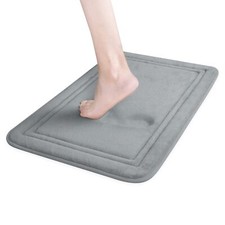 Non Slip Memory Foam Bath Mat Quick Dry Absorbent 24x16 Machine Washable Gray