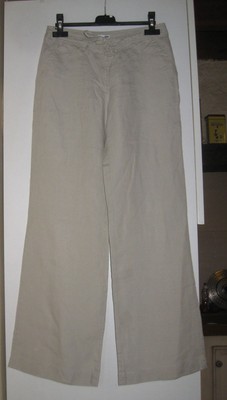 Pantalon D'été Femme H&M 100% Lin Beige - Taille 36, Coupe Ample - Occasion Très Bon état
