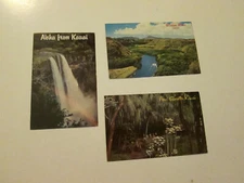 3 Vtg Kauai Hawaii Postcards UNUSED 1960's Fern Grotto Waterfall Wailua River