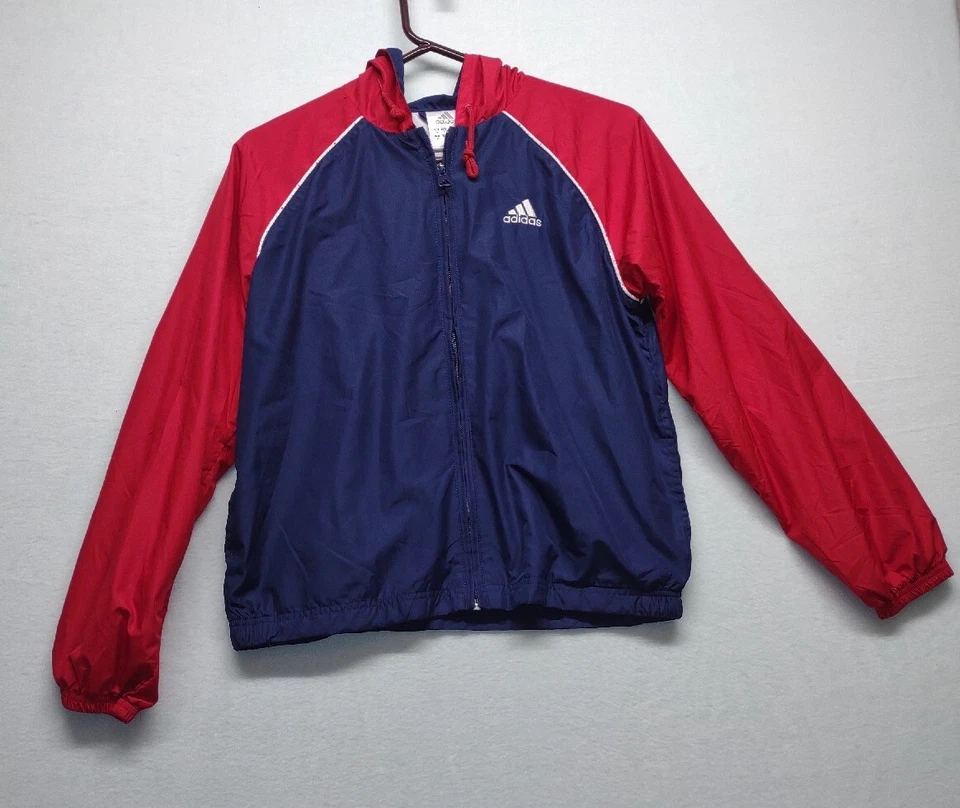 Adidas Chaqueta de Pista con Capucha Cremallera Completa Azul y Rojo Juvenil Talla Mediana Niños Niñas Cálida Foto 2 de 4