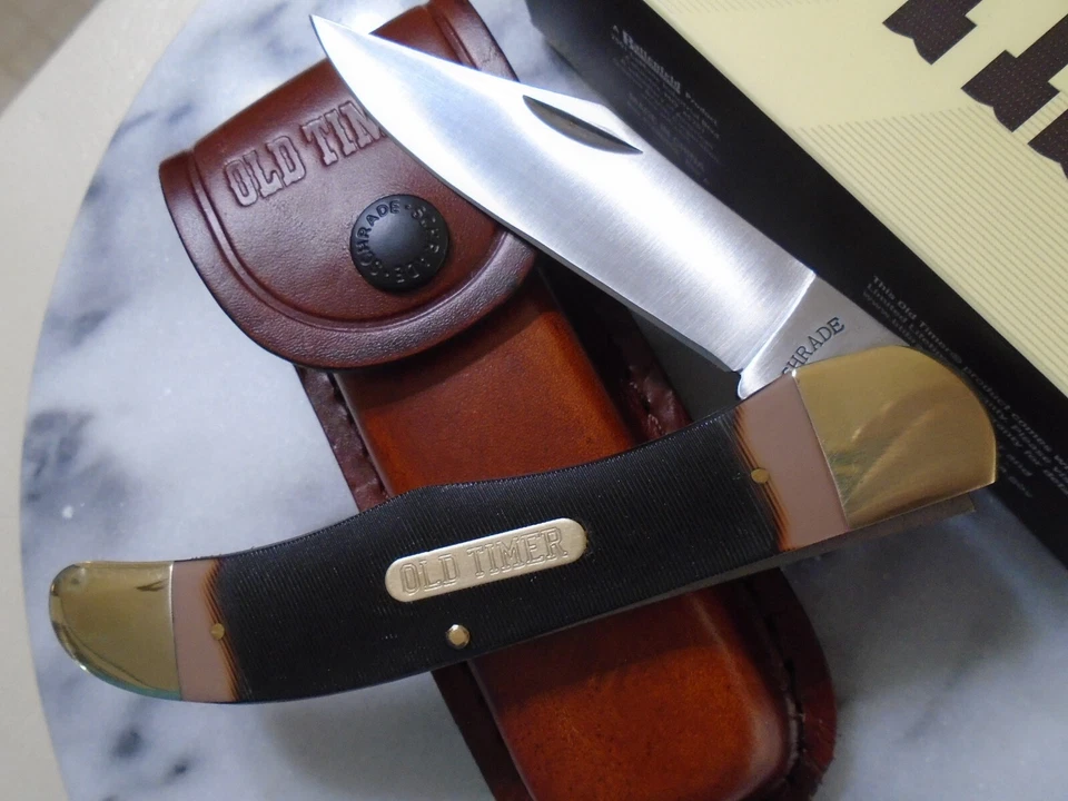 Old Timer Mustang 大号折叠刀锯切 Delrin & 皮革鞘 125OT 9.25 — 第 2/4 张图片