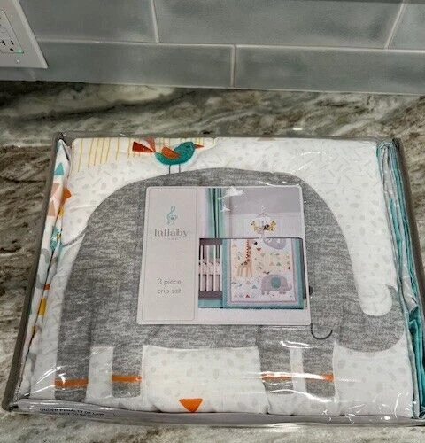 Lullaby Lane 3 Piece Crib Set Elephant Comforter Crib Sheet Crib Skirt New