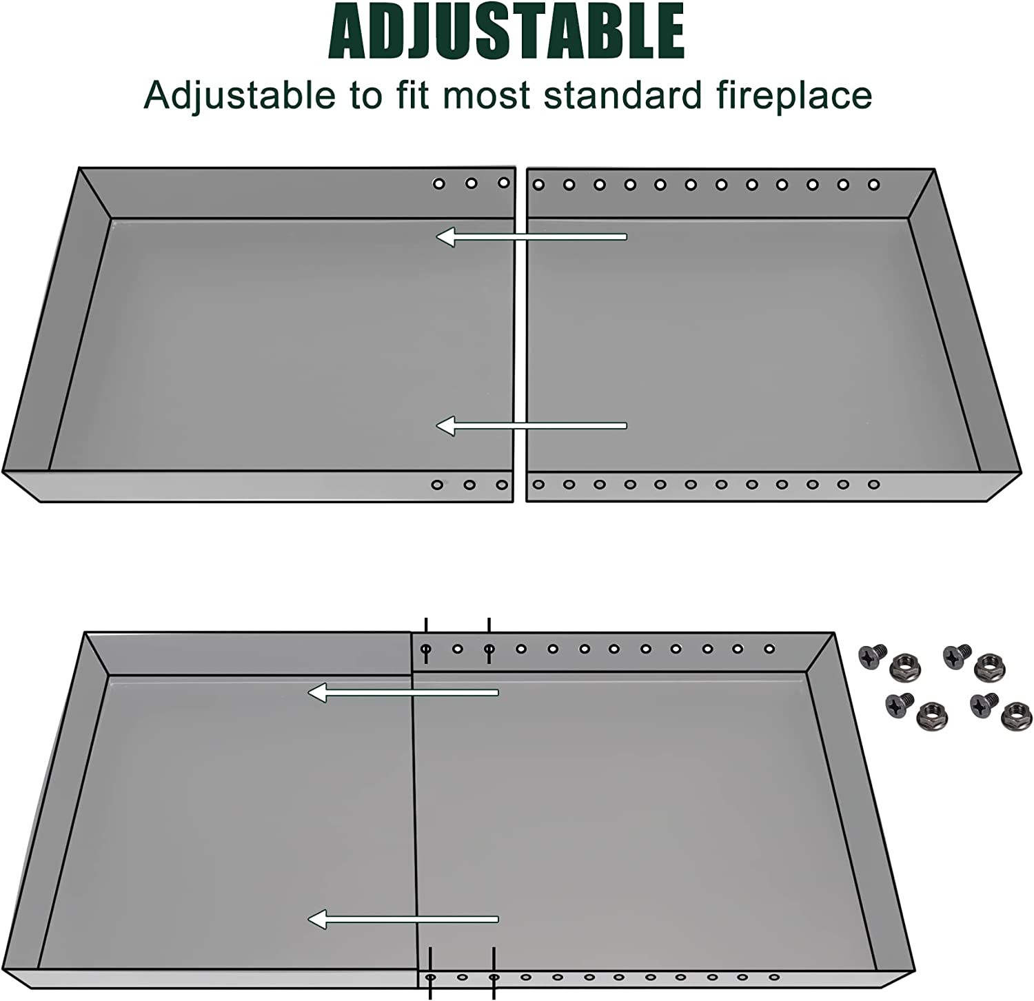 Adjustable Fireplace Tray, Expandable Ash Pan for Ash Collection, Galvanized Ste