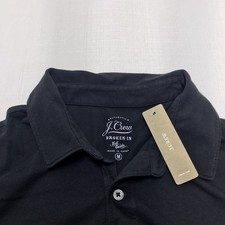 NWT J Crew Mens Shirt M Black Broken In Jersey Polo Short Sleeve Collared Cotton