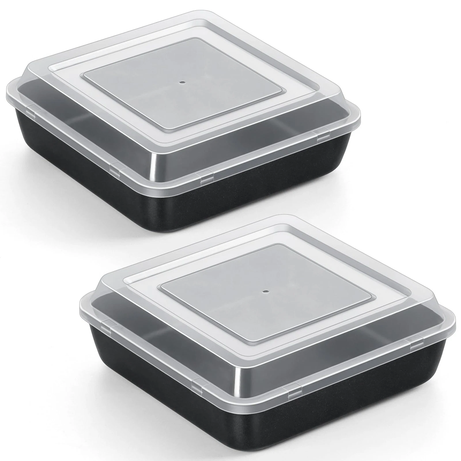 Square Baking Pan with Lid, Nonstick Stainless Steel Square Cake Pan and Plas...