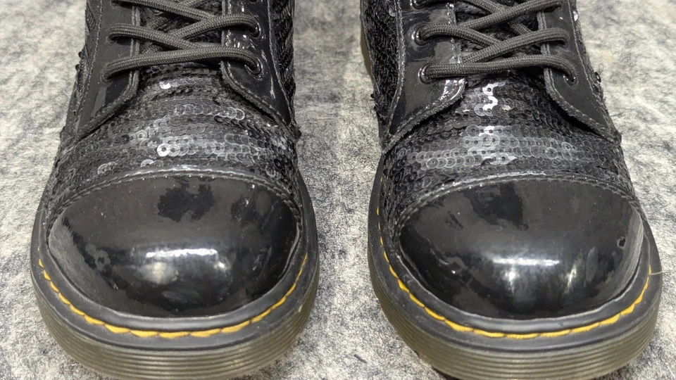 Botas de combate Dr Doc Martens para mujer 1460 Pooch lentejuelas con cordones cremallera lateral talla 5 EE. UU. Foto 2 de 4