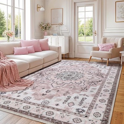 LBRO2M Boho Area Rug 6X9 Washable Rugs for Bedroom Low Piles Indoor Carpet, N...