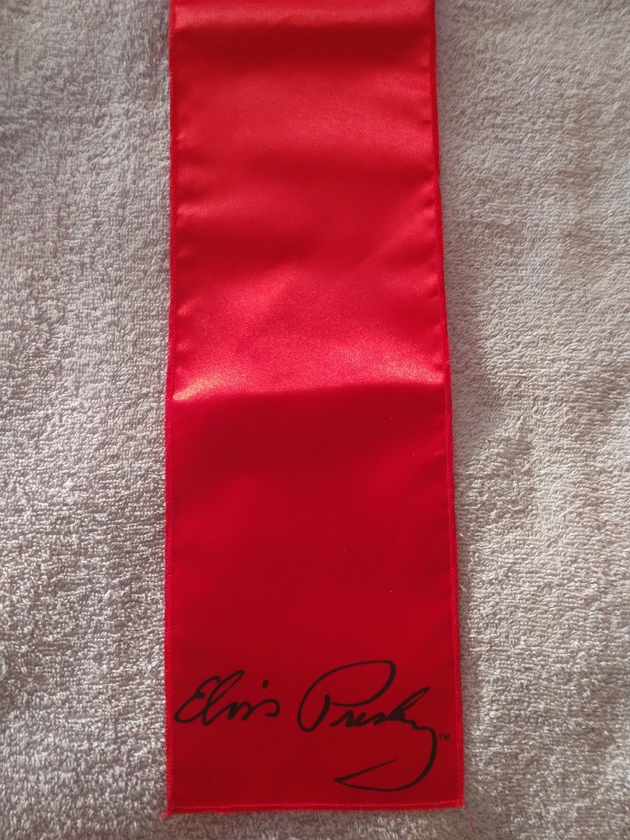 ELVIS PRESLEY TCB GOLD PLATED RHINESTONE NECKLACE&RED SCARF&PRESS
