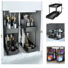 K&uuml;chenorganizer 2 Schubladen Schrankkorb Schwarz 39 cm L&auml;nge 21