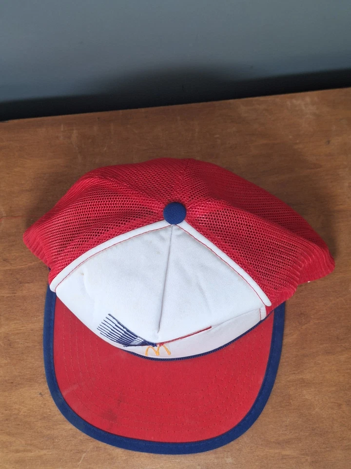 Vintage McDonalds Trucker Hat USA 1984 LOS ANGELES OLYMPICS RED White Blue - Image 3 of 4