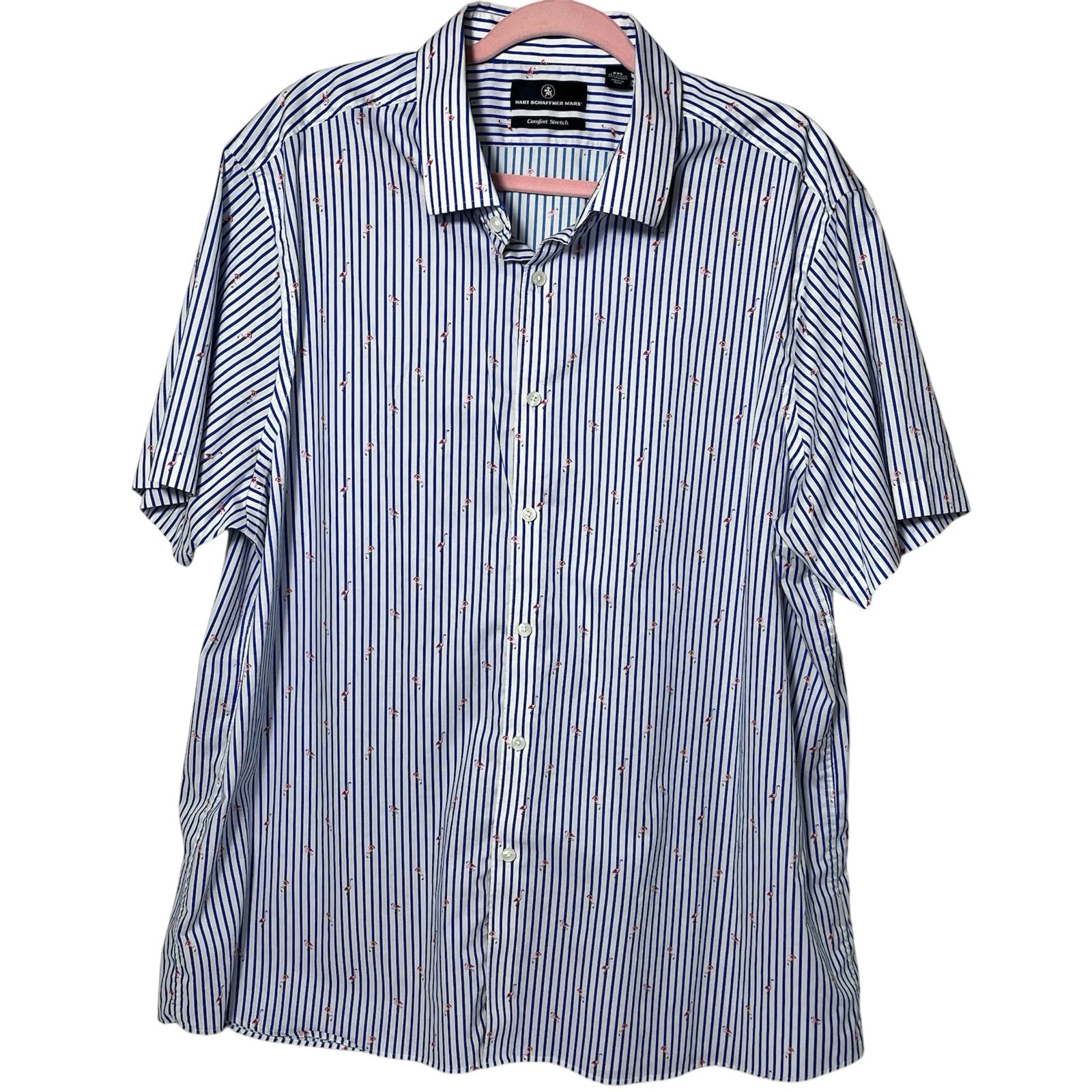 Hart Schaffner Marx Shirt Mens Size XXL Blue Flamingo Resort Hawaiian Beach