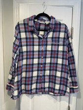 L.L. Bean Size M Blue Red 100 Cotton Plaid Flannel Button Up Pajama Top