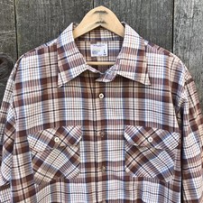 Vintage 70s Big Mac Brown Plaid Casual Button Up Shirt Large 16-16 1/2