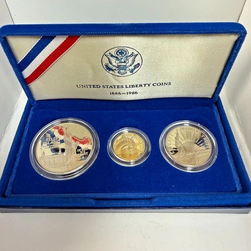 GOLD COIN United States Liberty Coins 1886 - 1986 3 Coin Proof Set w/ Case & COA