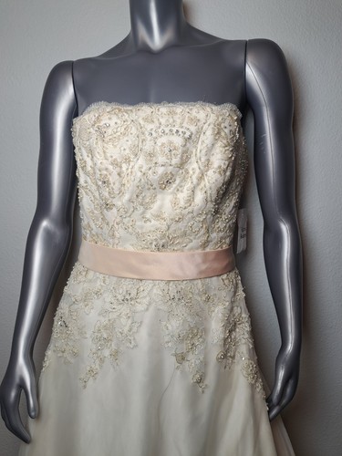 CHRISTIAN MICHELE  Elegant Beaded Lace Wedding Dress New S 6 Bridal Gown Cream  - Afbeelding 2 van 14