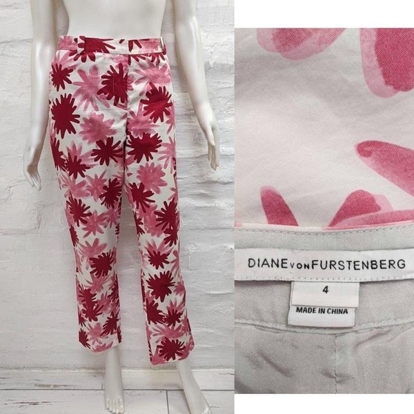 Women Diane Von Furstenberg Trousers Red Silk 36
