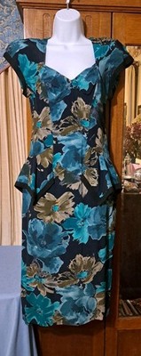 Barbara Barbara Dress Sexy Vtg 80s 6 4 Floral Wiggle Pencil Dress Teal Black
