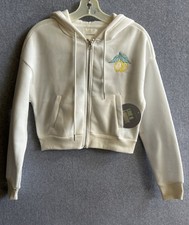 No Comment Soft White Lemon Embroidered Cropped Drawstring Hoodie Jr Small NWT