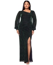 Vestido Betsy & Adam Metálico Asimétrico Manga Larga Mujer 20W Verde Negro