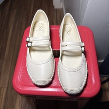 Vince Camuto Vegan Leather Mary Jane Double Strap Flat Shoes Cream Size 9 B448