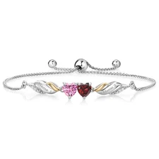 925 Silver and 10K Yellow Gold Bracelet Pink Moissanite Garnet (1.12 Cttw) and