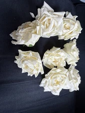decorative bowl filler faux ivory roses flowers w/ pearl center green stem x 8