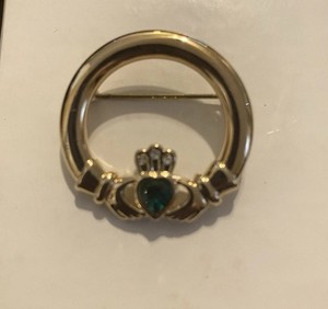 Authentic Irish Claddaugh 18K Gold Plated Sol D’OR Brooch Pin