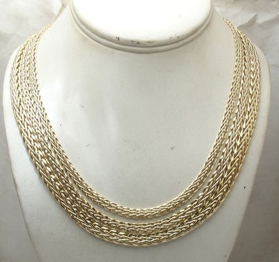 Technibond Wasserfall Weizen Mesh Kette Halskette 14K Gelbgold vergoldet Silber
