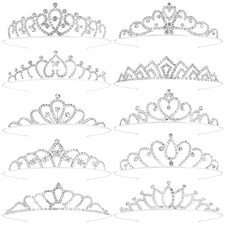 Tiaras Crowns Headbands for Girls Women 10 Pcs Small Silver Princess Tiara Bu...
