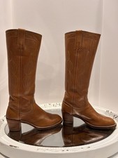 Vtg Frye Campus Boots Western Stitching Tan Brown Leather Square Toe USA 8B EUC