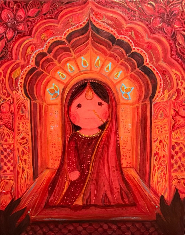 Indian Portrait Painting Red Art Medium Canvas Unframed Single Piece