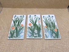 3 Tiles Wall Decor Garden Floral Dafodil Flower Blue Purple Pink Hanging Tile