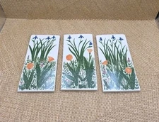 3 Tiles Wall Decor Garden Floral Dafodil Flower Blue Purple Pink Hanging Tile