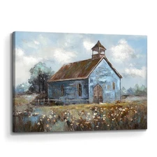 Barn Painting Canvas Wall Art: Farm Picture Hand Painted Rustic Landscape Pri...