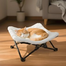 Foldable Elevated Cat Bed, Fluffy Kitty Lounge Furniture with Metal Frame, Ra...