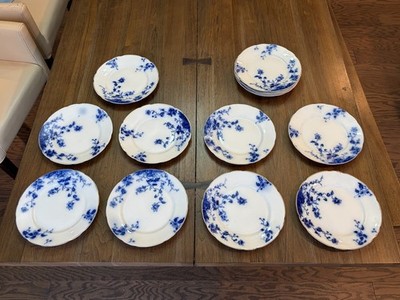 14 Antique Flow Blue 9'' Plates W.H. Grindley ''Duchess'' Pattern, 1891-1914